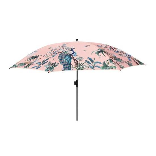PAW NA RÓŻOWYM TLE parasol ogrodowy plażowy regulowany granatowy paw, Ø 180 cm