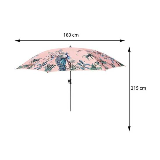 PAW NA RÓŻOWYM TLE parasol ogrodowy plażowy regulowany granatowy paw, Ø 180 cm