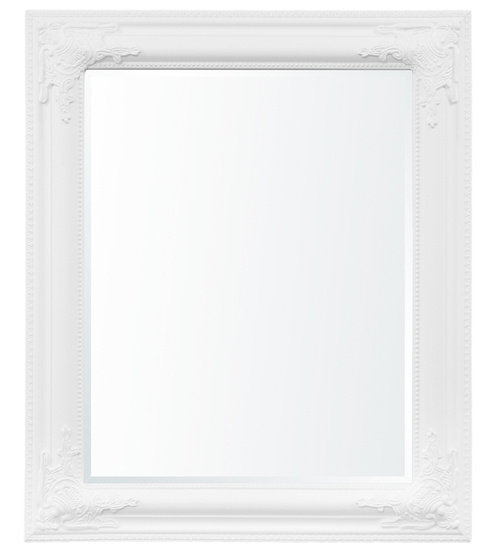 PELATYN lustro w białej ramie dekoracyjnej ze zdobieniami w naroznikach, 62x52 cm