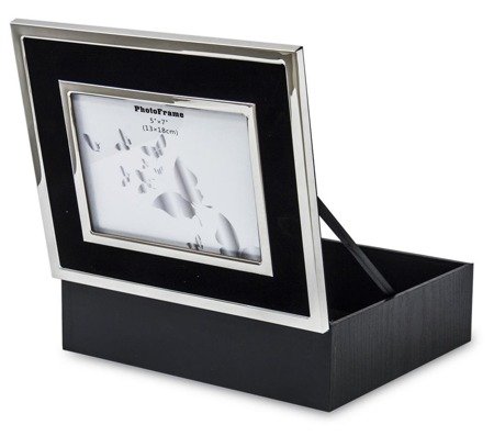 PREMIUM szkatułka ze zdjęciem, welur / czarny / srebrny, 27x22x8 cm