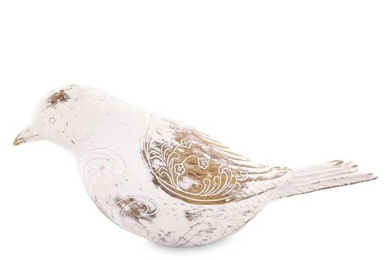 PTAK figurka biała z przetarciami w kształcie kwiatków, wys. 9 cm