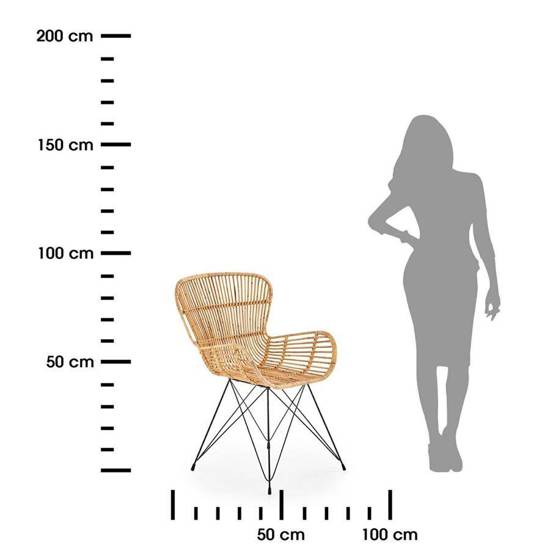 RASTRO krzesło rattanowe w naturalnym kolorze na czarnych, metalowych nogach, wys. 90 cm