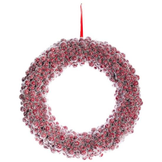 RED BALLS wianek czerwony ośnieżony świąteczny do zawieszenia, 32x32x5 cm