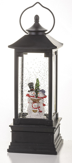 RODZINA BAŁWANKÓW lampion led czarny metalowy ze świątecznym motywem, wys. 32 cm