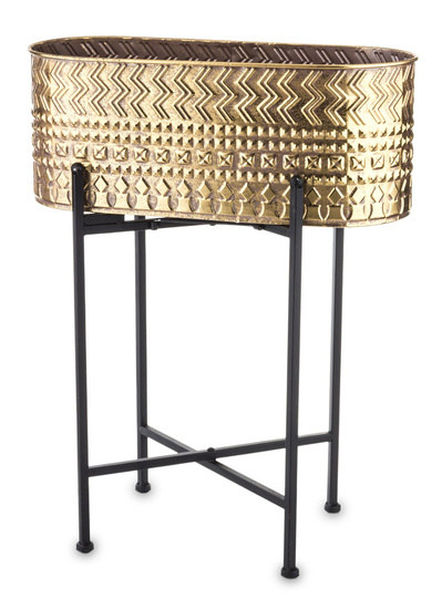 ROMANA osłonka metalowa złoty kwietnik na czarnym stojaku, wys. 60 cm