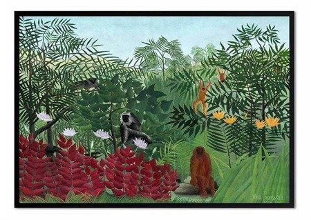 ROUSSEAU - Tropical Forest With Monkeys, obraz w czarnej ramie, 63x93 cm