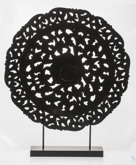 SAL okrągła dekoracja ażurowa, panel dekoracyjny drewniany brązowy na stojaku, 72x60x10 cm
