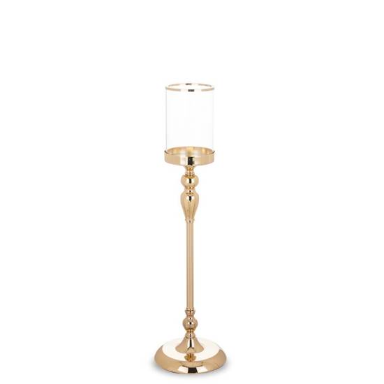 SALAM stojak / świecznik metalowy wysoki złoty ze szklanym kielichem, wys. 60 cm