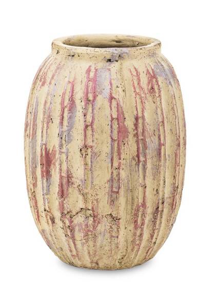 SAMANTA wazon z terakoty beżowy z czerwonymi przebarwieniami, wys. 26 cm