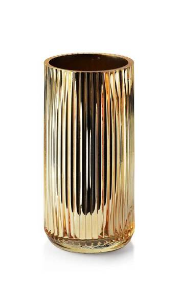 SERENITA wazon walec szklany złoty prążki, wys. 20 cm