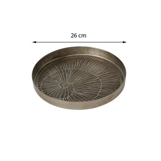 SHELLY komplet dwóch metalowych tac w kolorze antycznego srebra, Ø 22 cm, 26 cm