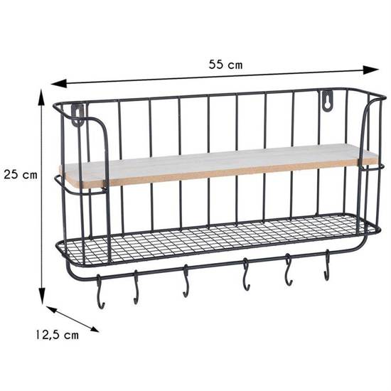 SIDA półka ścienna kuchenna z wieszakami. długość 55 cm, wys. 25 cm