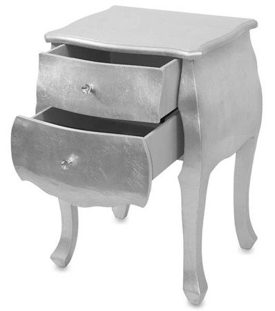 SILVER srebrna komoda z dwoma szufladami na giętych nóżkach, wys. 72 cm