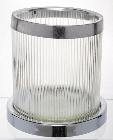 SIMON świecznik szklany ze srebrnym obrzeżem, wys. 18 cm, Ø 18 cm
