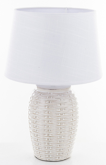 SKIN lampa z białym kloszem na ceramicznej kremowej podstawie ze zdobieniami, wys. 41 cm