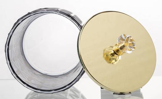 SOFRONIA pojemnik dekoracyjny ze złotą ozdobną pokrywką i kryształem, 15x11x11 cm