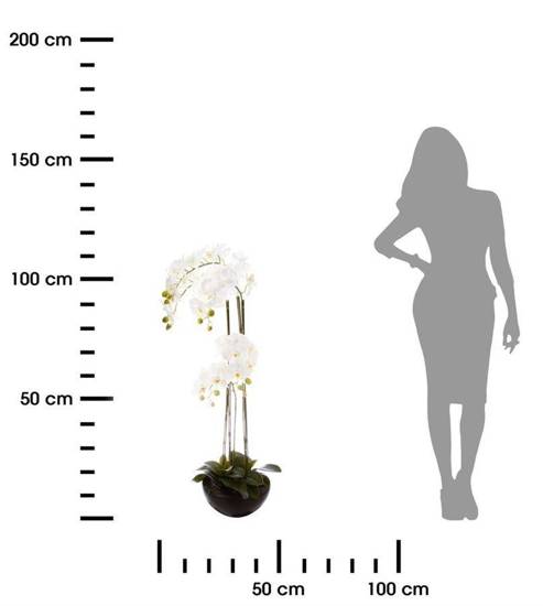 STORCZYK W BIAŁEJ OSŁONCE sztuczny wysoki kwiat orchidea w białej doniczce, wys. 115 cm