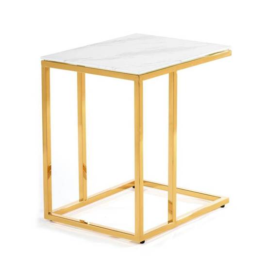 TAJA stolik pomocniczy ze stali nierdzewnej w kolorze złotym z blatem ze szkła hartowanego, dł. 40 cm