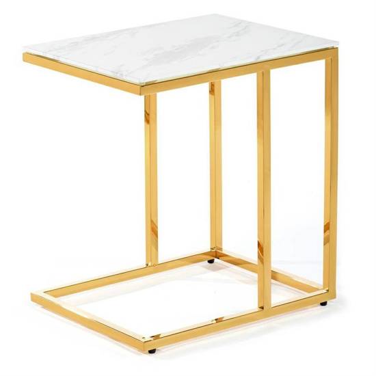 TAJA stolik pomocniczy ze stali nierdzewnej w kolorze złotym z blatem ze szkła hartowanego, dł. 40 cm