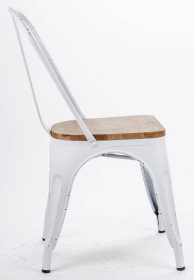 TANTO krzesło metalowe białe z drewnianym siedziskiem