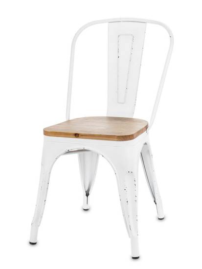 TANTO krzesło metalowe białe z drewnianym siedziskiem