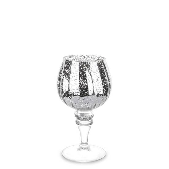 TAYLOR świecznik szklany srebrny na ozdobnej nóżce, wys. 20 cm