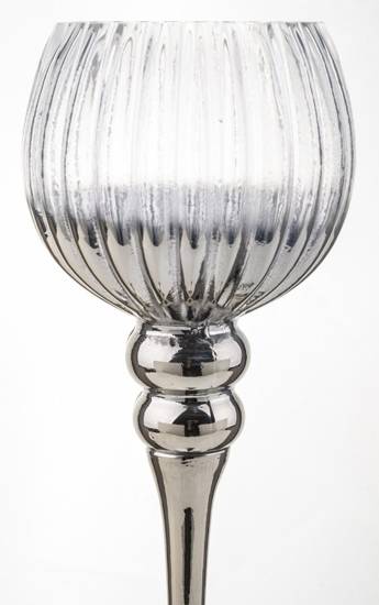 TERI świecznik srebrny na wysokiej szklanej nóżce, wys. 35 cm