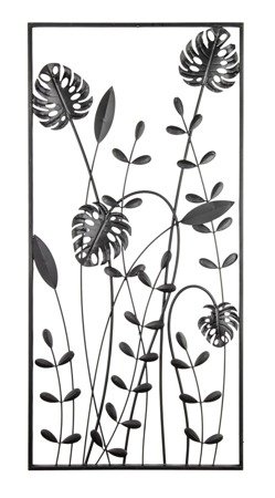 TROPIKALNE ROŚLINY - MONSTERA dekoracja ścienna metalowa w czarnej ramie, 100x50 cm