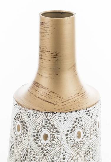 TURKE wazon metalowy biało-złoty bogato zdobiony w ażurowy wzór, wys. 51 cm
