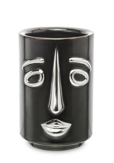 TWARZ wazon czarny z srebrną twarzą, wys. 14 cm