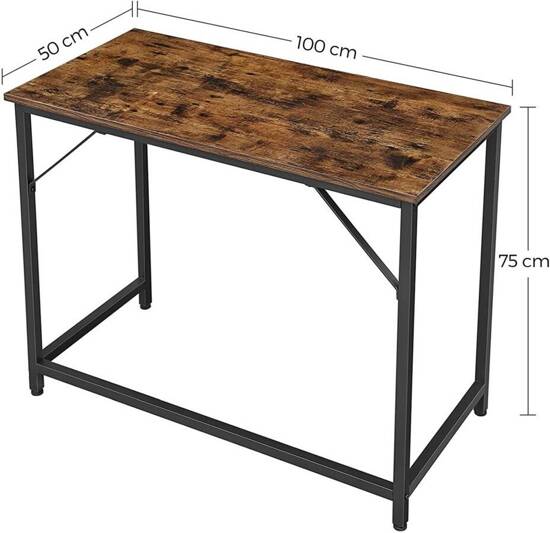 TYKLA biurko komputerowe 100x50 cm rustykalne metalowy stelaż z motywem drewna, wys. 75 cm