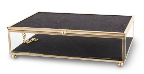 UNION szkatułka na biżuterię przezroczysta zdobiona aksamitną, czarną tkaniną, 6x22 cm
