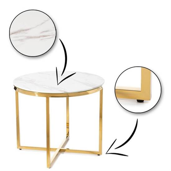 VERTIGO stolik kawowy na stalowej ramie z białym blatem ze szkła hartowanego, Ø 60 cm