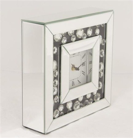 VETRARIO BLACK zegar lustrzany z kryształami kwadratowy, 26x26 cm