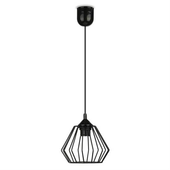 WARSAW LOFT lampa wisząca geometryczna druciana czarna na czarnym kablu, wys. 13 cm 