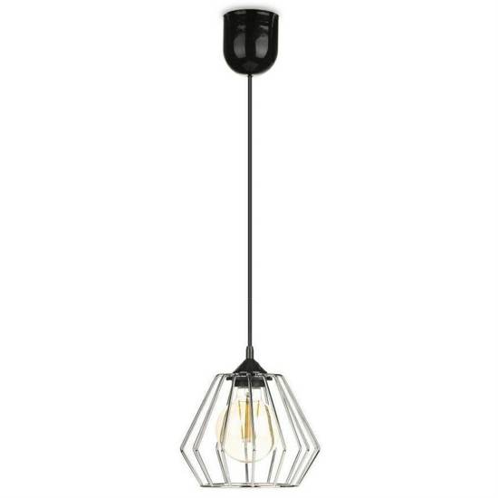 WARSAW LOFT lampa wisząca geometryczna druciana srebrna na czarnym kablu, wys. 13 cm 