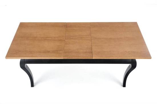 WINDSOR stół rozkładany z płyty fornirowanej i drewna litego na czarnuch nogach, 160-240/90 cm
