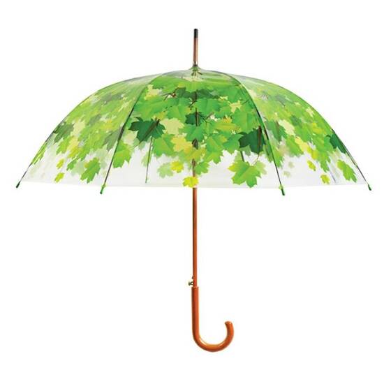 WIOSENNE LIŚCIE parasol transparentny zielone liście, wys. 89 cm