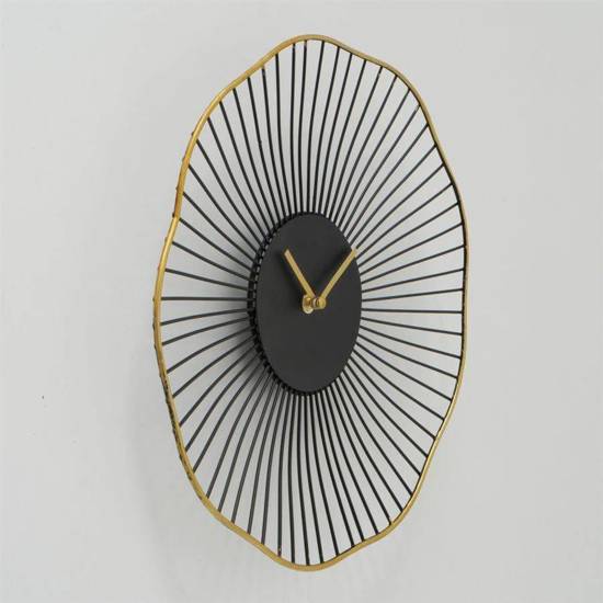 YOKO zegar ścienny czarny druciany ze złotą obwódką, Ø 35 cm