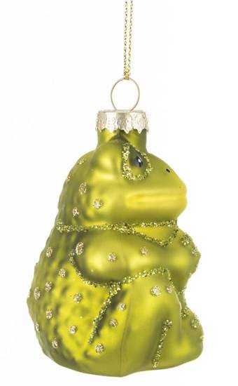 ŻABA bombka choinkowa szklana żabka ze złotym zdobieniem, wys. 8 cm