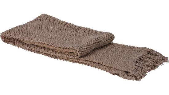 ZAK bawełniany pled z frędzlami tkany ręcznie brązowy, 130x170 cm