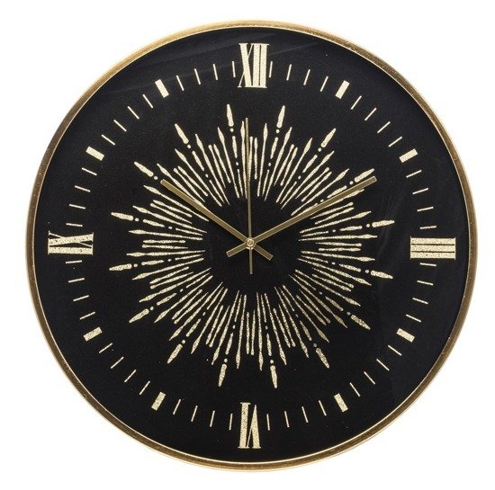 ZŁOTA EKSPRESJA zegar z czarną tarczą i złotym obrzeżem, Ø 45 cm