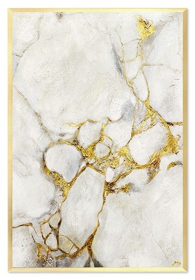 ZŁOTY MARMUR NA BIAŁYM obraz ręcznie malowany w złotej ramie, 63x93 cm