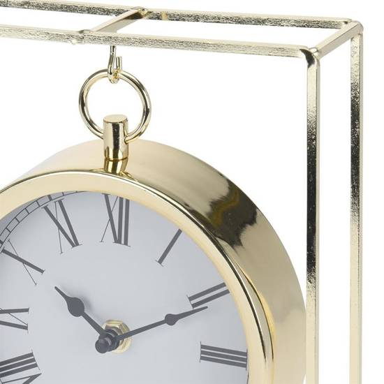 ZOLE zegar stołowy metalowy złoty okrągły w prostokątnej ramce, 25x19x6 cm